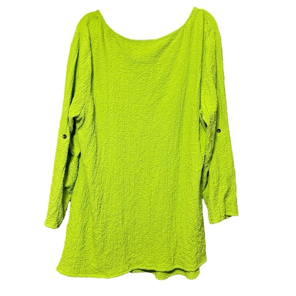 Ali Miles Crinkle Button Detail Artsy Long Sleeve Bright Green Tunic - Picture 8 of 13